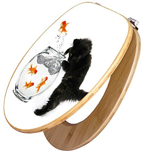 banjado Design WC Sitz Bambus 45x37,5cm / Toilettendeckel Holz/hochwertiger Toilettensitz/Bambus-Toilettendeckel für alle gängigen Toiletten - Katze Und Fisch