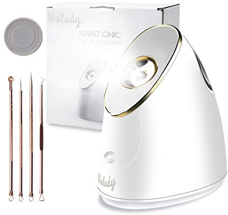 Wolady Facial Steamer, Nano Ionic Face Steamer Sauna Hot Mist for Face Spa Moisturzing Opening Pores with 4 Pcs Extraction Tools (White)
