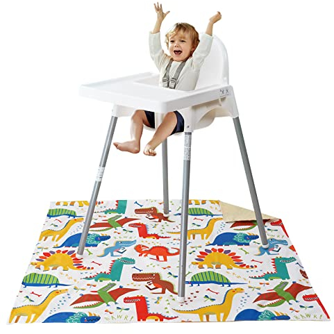 Winthome Hochstuhl Unterlage Baby- Spritzmatte Wasserdicht und Rutschfest, Spielmatte Baby Einfach zu Säubern, Matte Waschmaschinenfest, Krabbelmatte Faltbar, Bodenmatte Kinder Picknickmatte 110x110cm