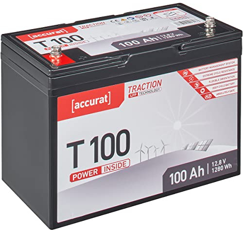 Accurat Traction LiFePO4 Batterie T100-12V, 100Ah - Lithium-Eisenphosphat Versorgungsbatterie, Bootsbatterie, Solarbatterie für Wohnwagen, Wohnmobil, Camper