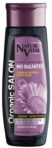 NaturVital Mascarilla Organic Salon Color Keratina Girasol Filtro UV 300 ml | Con Keratina y Filtro UV. Ayuda a proteger el color del pelo teñido o con mechas. Sin siliconas ni parabenos.