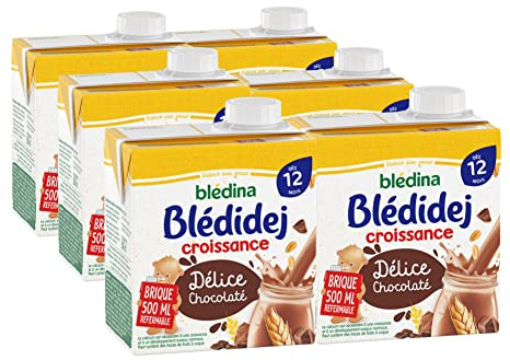 Blédina Blédidej - Céréales bébé Lactées Délice Chocolaté - Dès 12 Mois - 6 briques de 500mL