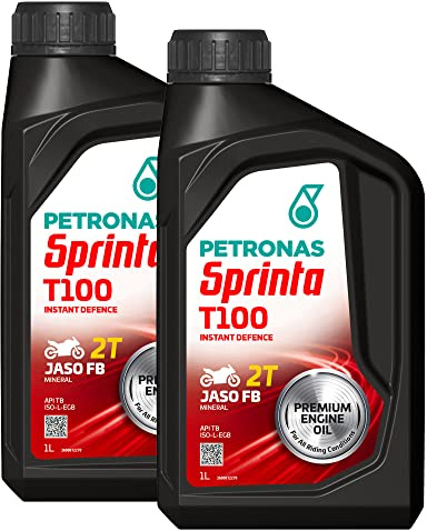 Petronas Kit 2X Sprinta T100 Olio Motore Minerale per Moto e Scooter 2 Tempi - 2 Confezioni da 1 Litro