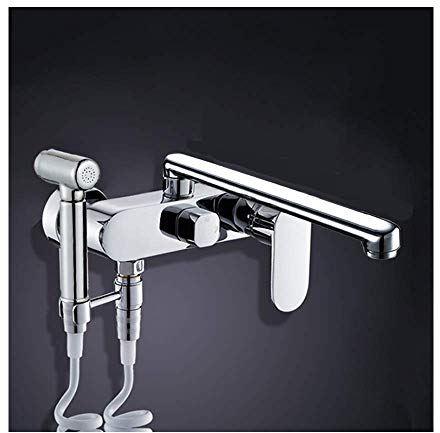 SXLSZ Badewannenarmatur mit Bidet Sprayer Messing Wandhalterung Badewanne Wasserh?hne mit Spin Langer Auslauf Bad Dusche Set mit Einzelgriff,Chrome