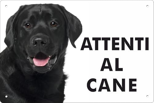 Pubblimania Cartello Attenti al Cane Labrador Retriever Nero - Targa Segnaletica in Alluminio composito 3 mm di spessore - Resistente alle Intemperie e ai Raggi UV - Fori Pre-perforati (Cm 20x30)