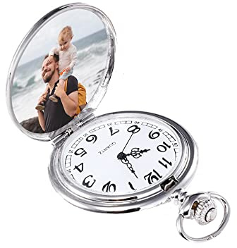 Zopmopae Orologio da tasca personalizzato per uomo Orologio da tasca con foto personalizzata con catena con nome inciso Orologio da tasca per padre Groomsmen Matrimonio Natale da moglie figlia figlio