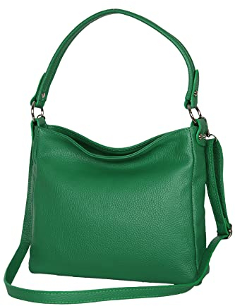AMBRA Moda GL35 - Damen Handtasche Schultertasche Umhängetasche aus genarbtem Rindsleder (Grün)