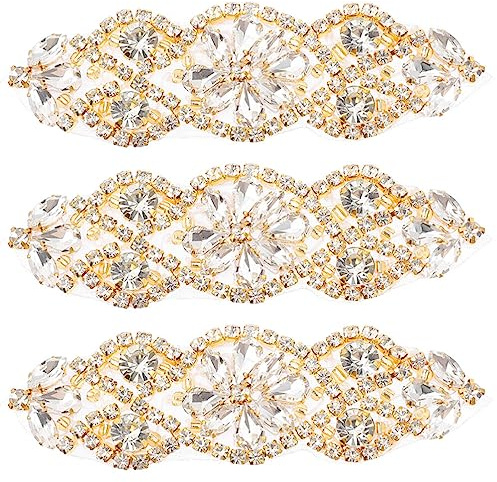 VICASKY Hochzeitskleid Pailletten Nähen 3Pcs Strass Kleidung Bestickte Applikationen Braut Nähen Patches Für Mantel Gürtel Brust Taille Dekoration Golden