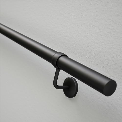 ROTHLEY Pipe Handrails for Indoor Stairs: 6.6FT Stair Railing Steel Hand Railings for Stairs Indoor Wall Mount Stair Handrail Complete Kit 1.6 Round Metal Stair Railing for Elderly & Kids