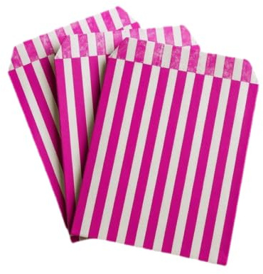 TP4U - 100 7'' x 9'' Pink Sweet Candy Striped Paper Party Bags - Suitable for Gift Shop Kids birthdays weddings Christmas Parties - Various Sizes and Quantities (100, 7'' x 9'')