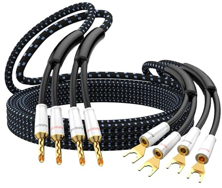 Tertullus 1 Paar High-End Lautspecherkabel OFC Versilbert mit bananenstecker HiFi Lautspecher-Kabel für Heimkino, Verstärker, Lautsprecher,HiFi System (bananenstecker zum kabelschuhe 2.5m)