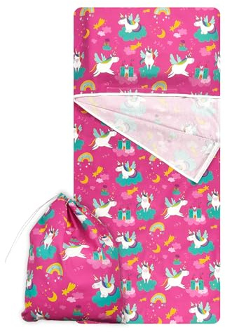 Kindergarten-Set, Sommerschlafsack und Beutel für Jungen und Mädchen von 2 bis 6 Jahren - Stoff 100 % Baumwolle - Made in Italy (Kindergarten und Regenbogen)