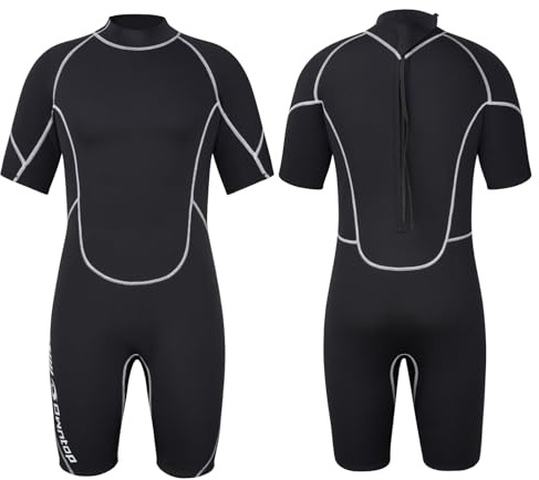 Owntop 3/2mm Shorty Våtdräkt för Män - Våtdräkt med Ryggdragkedja för Dykning och Surfing, Kortärmad Dykdräkt I Stretch Neopren för Vattensporter, Män Svart M
