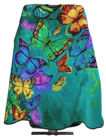 ZORIN Friseurumhang für Erwachsene, Regenbogen, Schmetterlinge auf Türkis, wasserdicht, verstellbar, Haarschneidewerkzeug, 140 x 168 cm, für Damen und Herren, weiß, One size