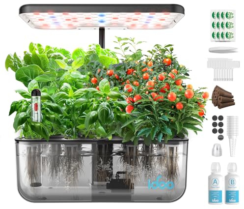 iDOO Hydroponics Growing System Kit 12 Pods, Christmas Gifts Gardening Gifts for Women Mom Dad Kids, Indoor Herb Garden with LED Grow Light for Home School, Indoor Plants Good for Mental Health