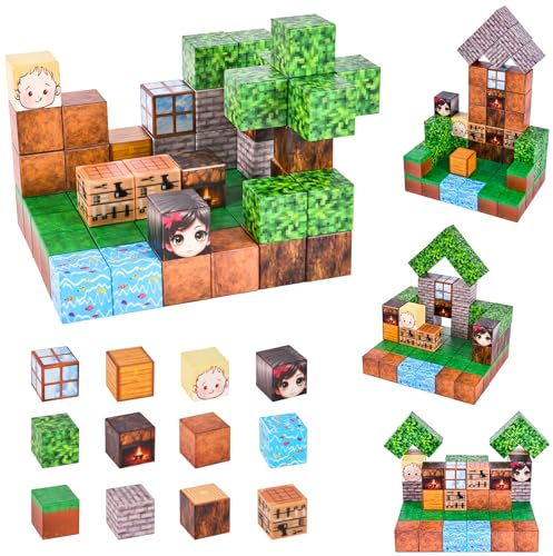 HOTUT Magnetische Bausteine,60 Teile Magnetisches Spielzeug,Build Mine Magnet Welt Set,Magnet Montessori Spielzeug für Jungen Mädchen ab 3 Jahren, Magnetische Fliesen Kleinkindspielzeug
