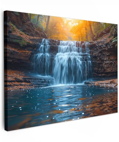 MuchoWow© Leinwände Wall Decoration Bilder für die Wand Schlafzimmer Deko | 80x60 cm - Pictures Canvas Painting Wanddekoration Wohnzimmer Wasserfall - Dschungel - Natur - Wasserfälle - Felsen