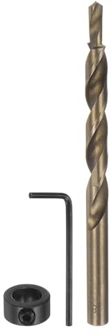 sourcing map Pocket Hole Drill Bit 5/16 Dia 13/64 Tip Round Shank Replacement Twist Step Drill Bit with M8 Depth Stop Collar and Wrench for Woodworking