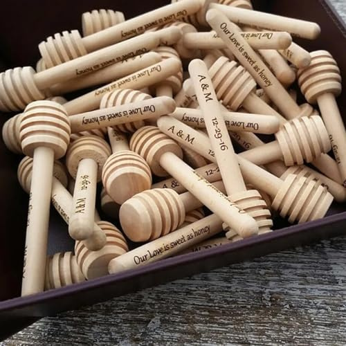 HERSTL 20/50/100 Pezzi Personalizza Barretta for Miele, Mini Cucchiaio da Miele in Legno Personalizzato, Regalo for Festa di Nozze Utensili da Cucina for Dessert tè al Latte Bastoncini(100PCS,15cm)
