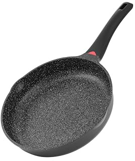 CAINFY 9.5 Inch Non Stick Frying Pan Granite Coated with Pour Spout - 1.9 Quart Skillets & Frying Pans with Comfort Stay Cool Grip Handle - Induction Compatible- Non Toxic PFOA Free Cookware (Black)