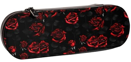 WURTON Stylisches Federmäppchen aus Leder mit roten und schwarzen Rosen – kompakt und vielseitig, Stifteetui aus Leder