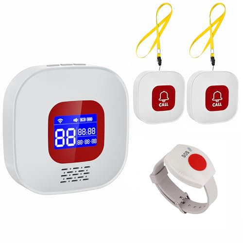 Boton Emergencia Ancianos, WiFi Alarma Personal, 1 Receptor 1 Pulsera 2 Botones de Pánico SOS, Compatible con Tuya Smart/Smart Life App (Sólo Soporta Wi-Fi 2.4GHz)