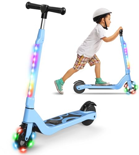 SISIGAD Trotinette Electrique Enfant 6-8-10-12 Ans Electric Scooter Enfant 5.3 Pouces avec Lumière LED Colorée & 3 Hauteurs Ajustables, Scooter Électrique Enfant Charge Max 70 Kg, Vitesse Max 10 Km/h