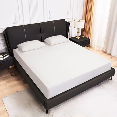 Spannbetttuch Baumwolle Polyester, Bettspanntuch Einfarbig 150x200cm Wasserabweisend Bettlaken Boxspringbett Milchweiß Matratzenhöhe 5-28cm