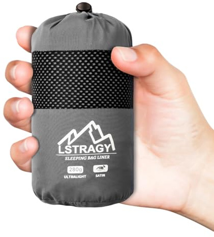 LSTRAGY Saco de dormir para cabaña ultraligero de satén (solo 280g), 220 x 90 cm Relleno de saco de dormir delgado con cremallera de dos vías, ideal para mochileros, hostales y refugios de montaña