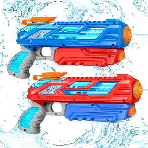 RONSTONE Pistola ad Acqua per Bambini, Confezione da 2 - Pistole ad Acqua da 280 ml con una Gittata di 8,8 metri - Water Gun Giocattolo per Piscina, Festa Estiva in Giardino All'aperto(Blu e Rosso)