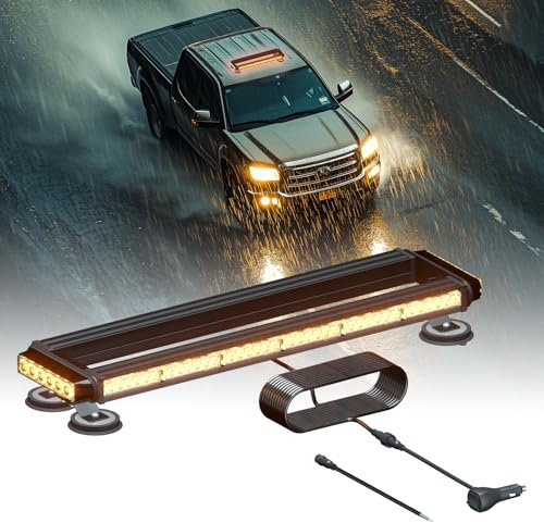 KEECALT Roof Magnetic 84 LED Amber Flashing Beacon Light Bar for Truck Van Car, 12V 24V Top of Vehicle Safety Warning Emergency Strobe Lights