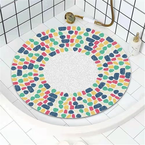 Surwin Rund Duschmatte rutschfest PVC, Kieselstein Muster Luffa Badematte Massage Duschmatten mit Ablaufloch, Schnelltrocknend Badewannenmatte Antirutschmatte Badewanne (Bunt,80x80cm)