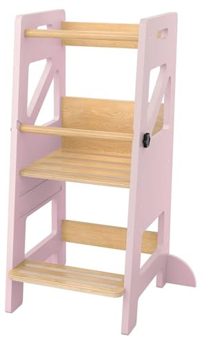 FIVMEN Lernturm ab 1 Jahr Learning Tower Tritthocker Kinder Höhenverstellbar Rutschfester mit Doppelter Sicherheitsbarriere Entdeckerturm Küchenhelfer, bis zu 60kg belastbar, Rosa