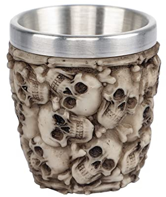 SIQITECH Tasse à Bière en Acier avec des Squelettes Toussaint Mug à Café avec des Crânes Tasse de Whisky Métallique Mug de Cocktail Rétro pour Vin Expresso Latte Cappuccino Smoothie Jus