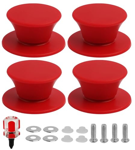 FunWorth Topfdeckelgriff Ersatz 4 Stück, Silikon Deckelknopf Ersatz Universal mit Schrauben, hitzebeständig für Glasdeckel, Kochtopfdeckel und Kochgeschirr, Rot