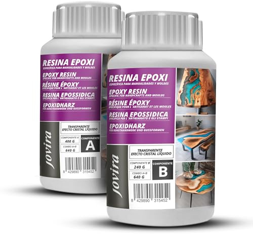 JOVIRA PINTURAS 640 Gr Resina epossidica trasparente. Per artigianato, opere d'arte, legno, tavoli creativi in legno, gioielli artistici, artigianato creativo, fai da te. (640 Grammi)