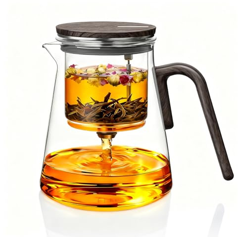 ZENS Theiere avec infuseur, 800ML Théière magnétique pour thé en vrac | Théière en verre avec infuseur, Theiere magique pour thé en vrac, idéale comme cadeaux, motif noyer noir
