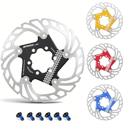 CYSKY Disque de Frein Flottant pour vélo avec 6 vis 140mm 160mm 180mm 203mm en acier inoxydable usinés CNC pour vélo de Route, VTT, BMX, Gravel Bike, ebike (Noir, 140mm)