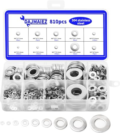 810 Pcs Arandelas de Seguridad y Planas de Acero Inoxidable