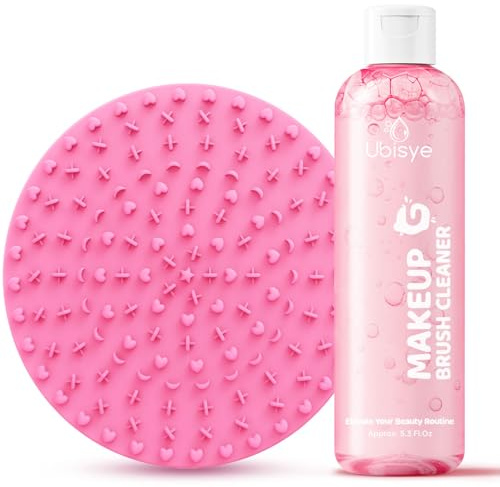 Ubisye Makeup Brush Cleaner, Make Up Brush Cleaner Solution & Brush Cleaner Mat, Brush Cleaner Pad, Deep Clean Brush Shampoo for Makeup Brushes & Sponges, Gentle Formula Cruelty Free, 2 Pieces Set