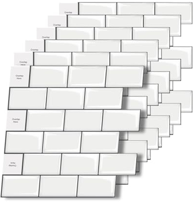 imposyu 6 Piezas Baldosas Adhesivas Pared 30 x 15 cm Vinilos Azulejos, Azulejos Adhesivos Cocina y Baño, Color Blanco | Azulejos de pared autoadhesivos para cocina, dormitorio, estudio, comedor, 30 x 15 cm