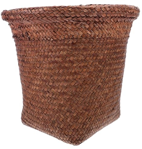 KJHBV Papelera Tejida de Paja Vintage para Oficina y Hogar, Color Café | Cesta de Almacenamiento, Bordes Suaves y Redondeados, Fácil de Usar para Papel, Segura y Práctica