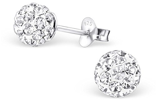Bungsa Shamballa Ohrstecker .925 STERLING SILVER klar 6mm Discokugel Ferido (Ohrringe Echtschmuck Studs Ohrschmuck Damen Frauen Herren)
