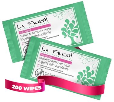 LA Fresh Makeup Remover Wipes with Vitamin E - Make up Remover for Face, Eyes, Lips - Face Travel Essentials - Case of 200ct Makeup Wipes