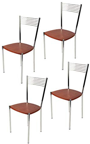 t m c s Tommychairs - Set 4 sillas Elegance para Cocina, Comedor, Bar y Restaurante, Estructura en Acero Cromado y Asiento en Madera Color Cerezo