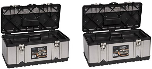 Kreher® PROFI Werkzeugkoffer 2er Set - 23 Edelstahl Werkzeugbox mit Einsatz, abschließbar & robust, 27 Liter, Werkzeugkasten mit Metallverschlüssen und Tragegriff, silber/schwarz, 58x28x26 cm