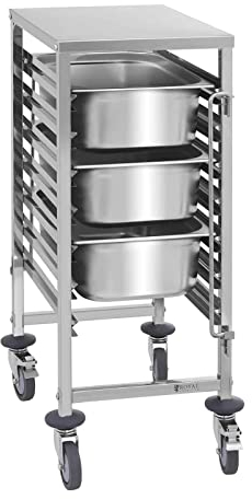 Royal Catering Chariot à Plateaux Porte-Plateaux cafétéria RCTW 7 GN1/1 (INOX, Dispositif Anti-Chute, jusqu'à 7 récipients GN de différents formats)