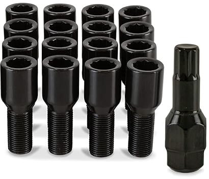 16 x Black Slim Fit Tuner Wheel Bolts Nuts for Mini Roadster Aftermarket Alloys - 16BM425TKB+SKEY160