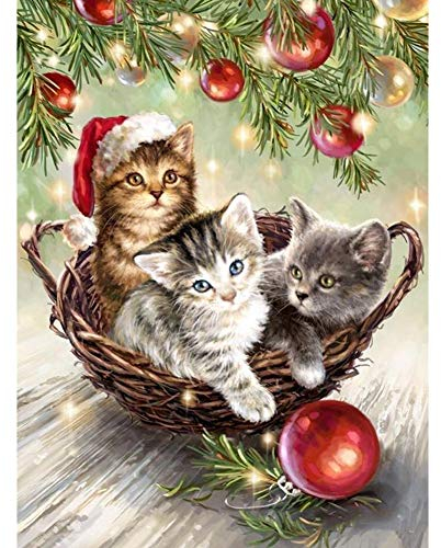 5D Diamond Painting Diamant Malerei Painting Bilder, Wowdecor Weihnachten Hut Kätzchen Katze Full Set Groß DIY Diamant Gemälde Malen Nach Zahlen