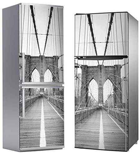 MEGADECOR Vinile adesivo decorativo per frigorifero, speciale privo di bolle, foto in bianco e nero del ponte di Brooklyn, New York (185 cm x 70 cm)